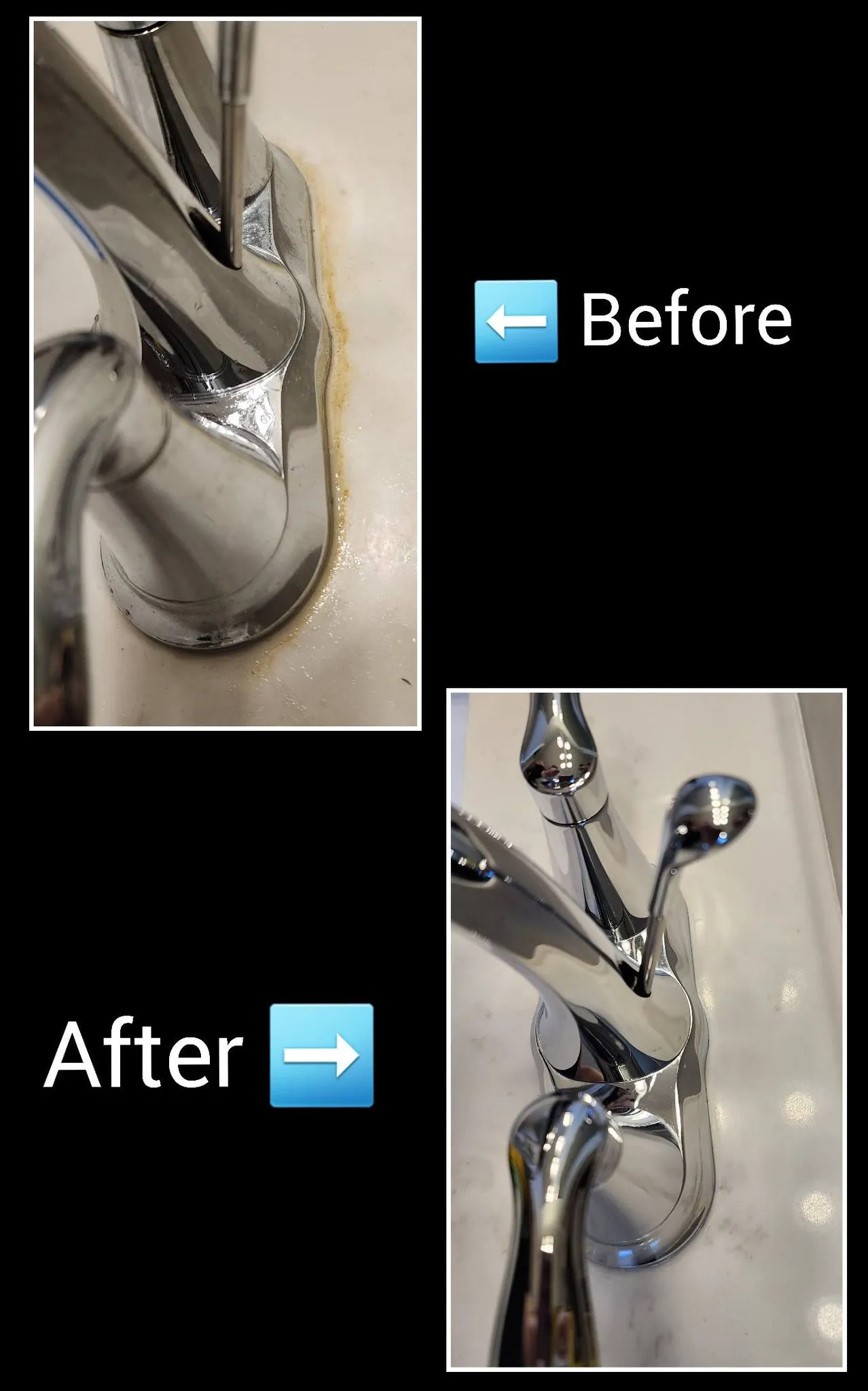 Bathroom faucet before and after buildup removal in St. George Utah