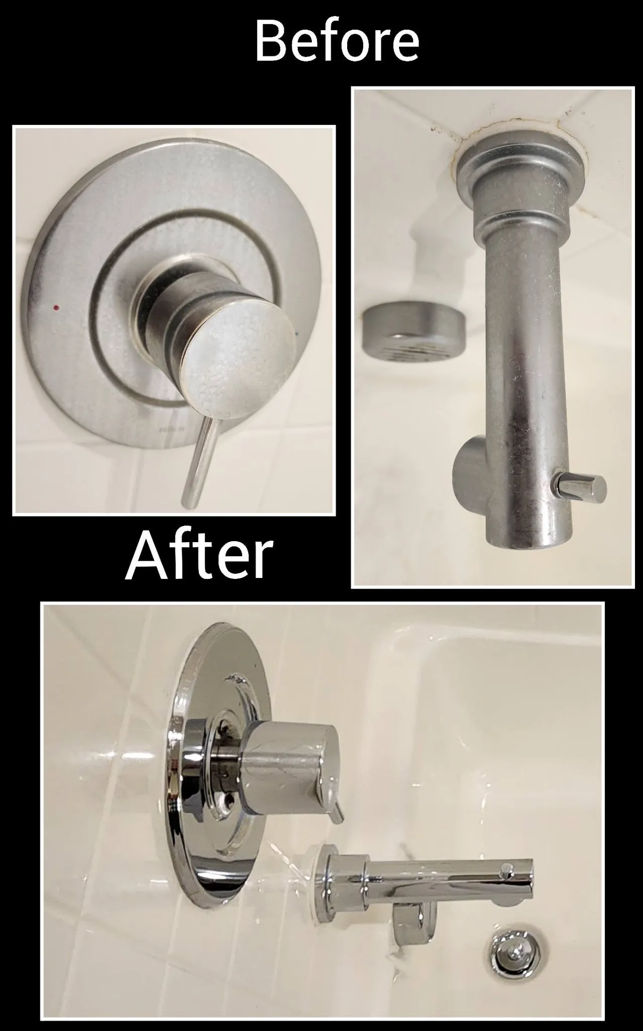 Shower fixtures before and after polishing in St. George Utah