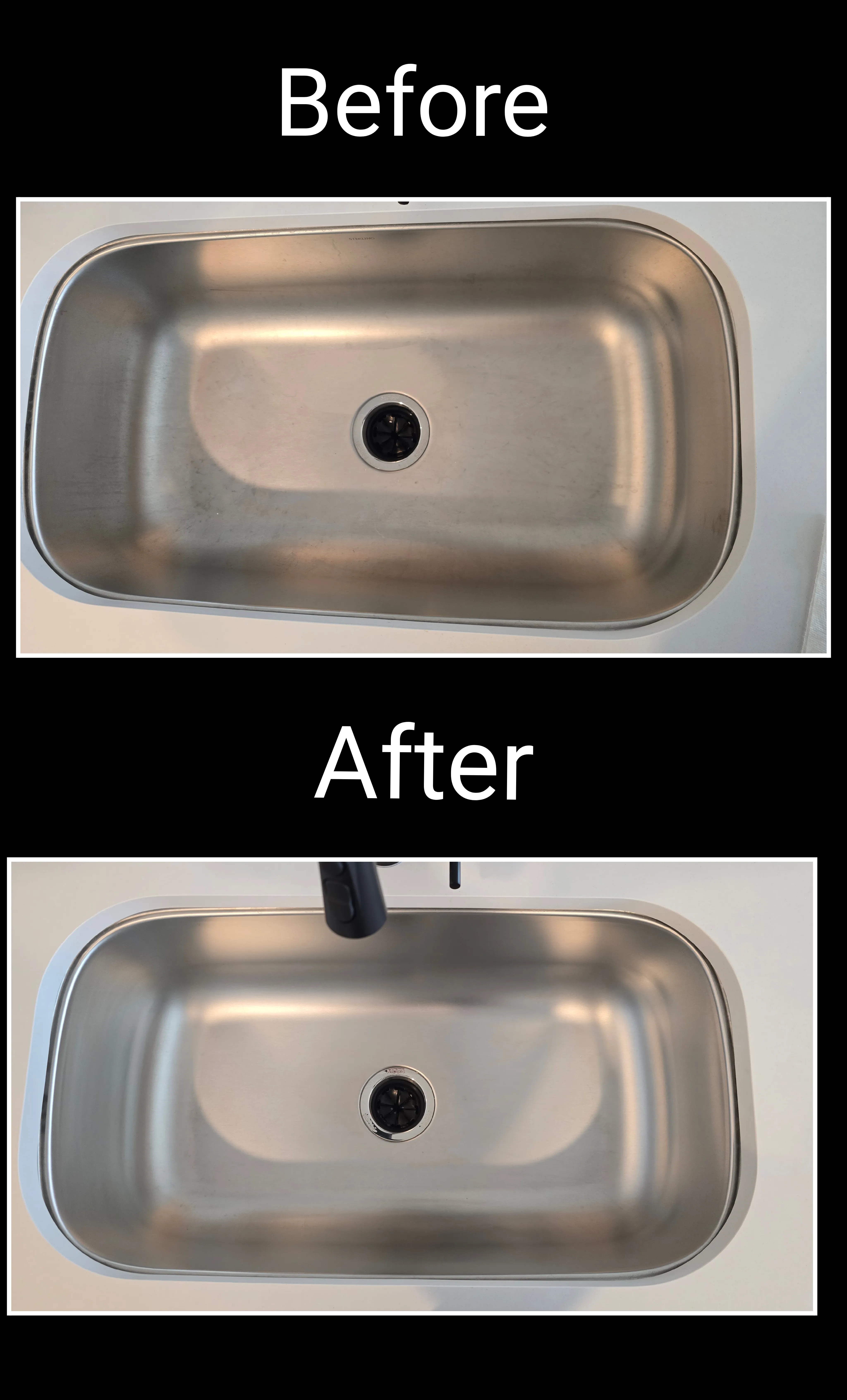 Single basin kitchen sink before and after cleaning in St. George Utah