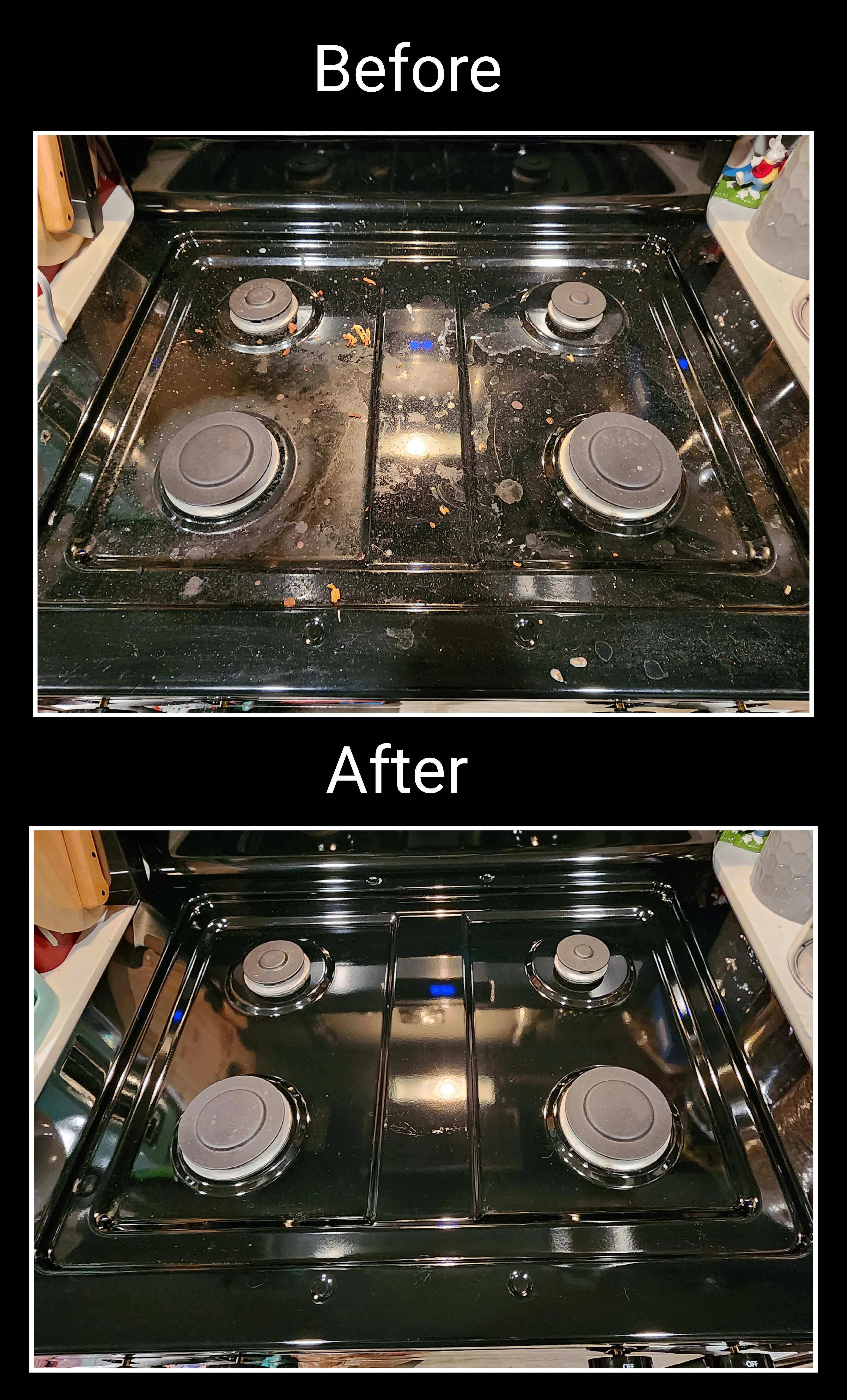 Kitchen stovetop before and after cleaning in St. George Utah