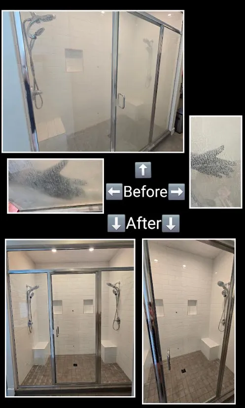 Shower glass before and after hard water removal