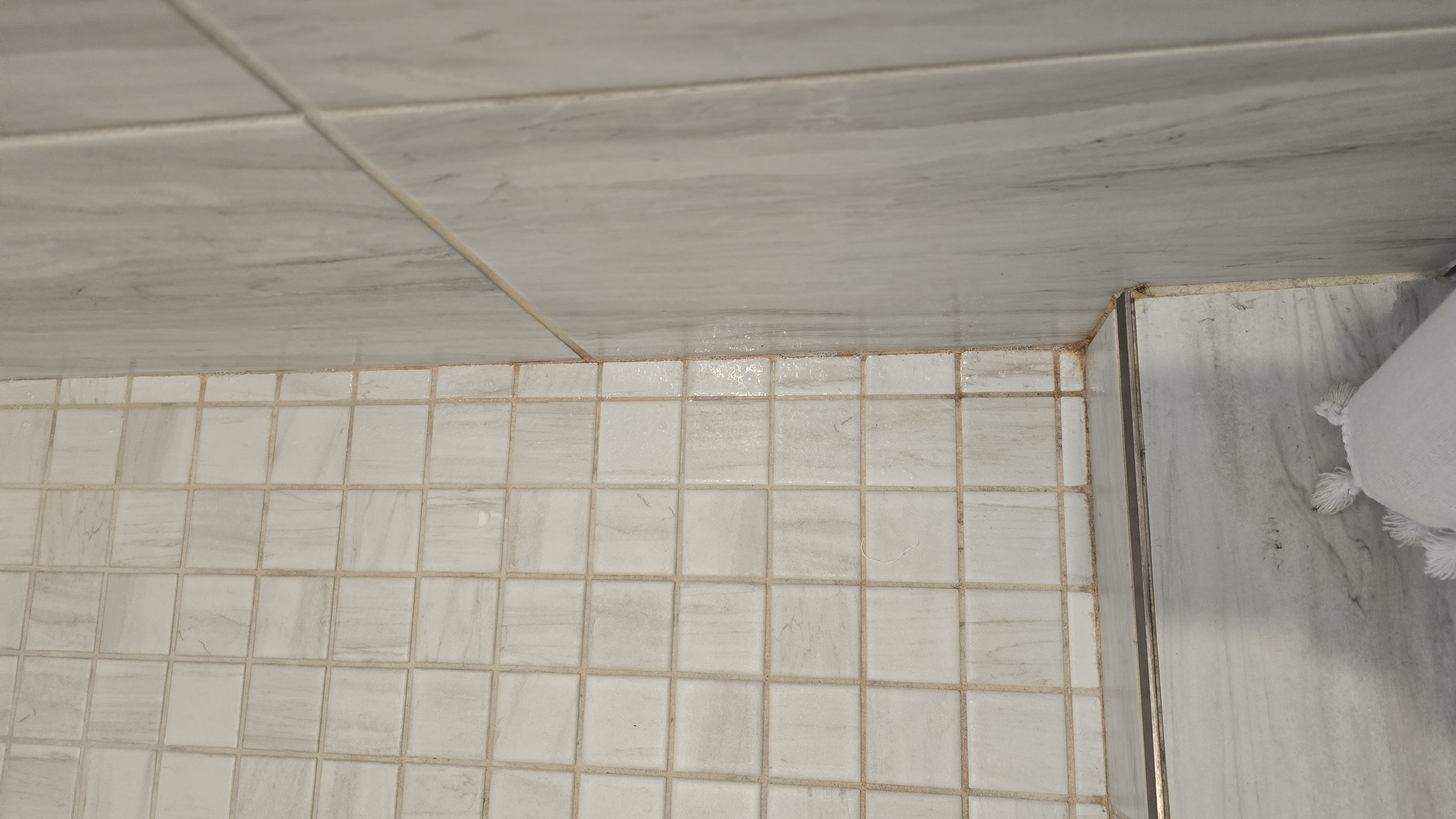 Shower tile before cleaning