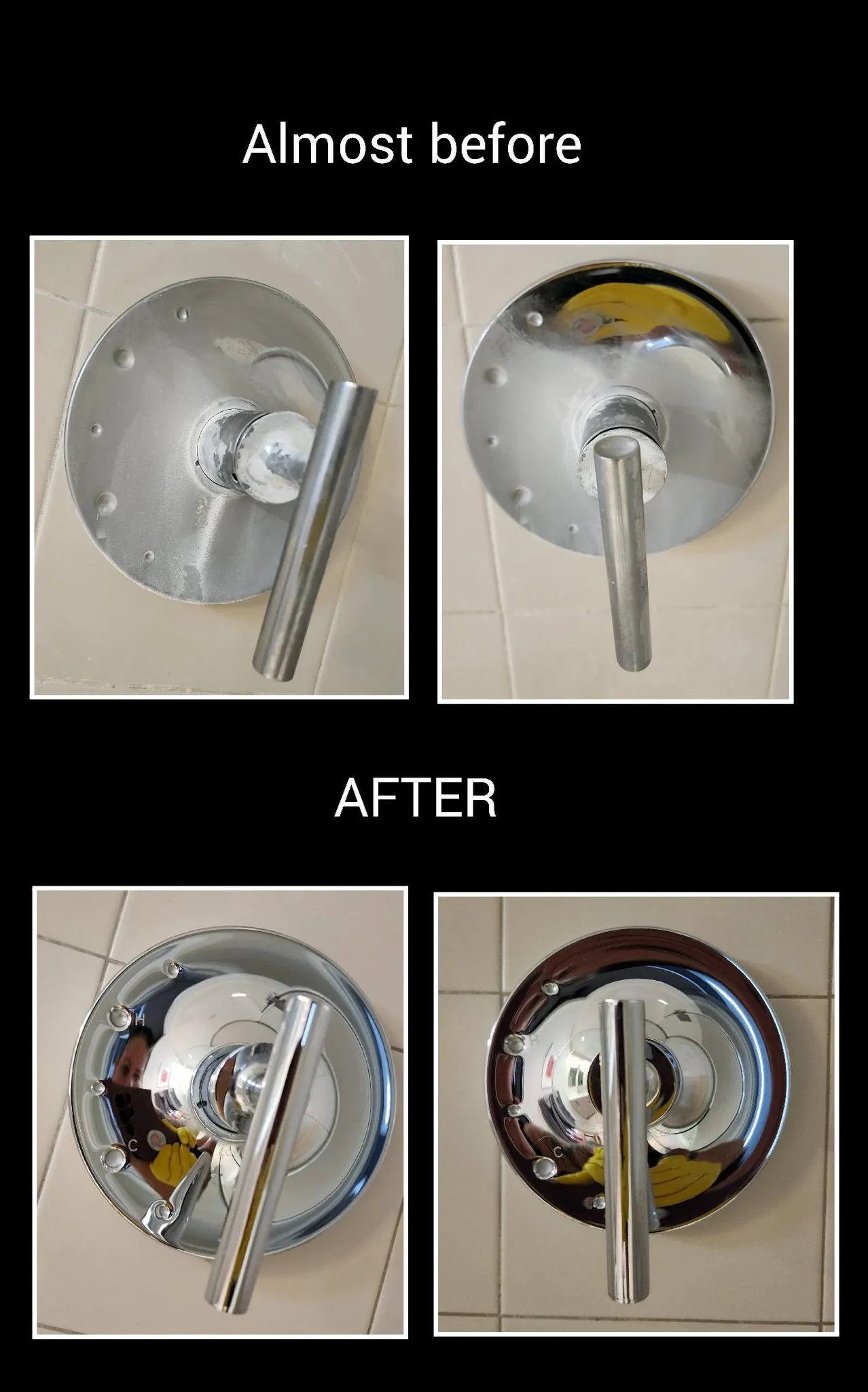 Chrome shower fixture soap scum removal and polishing