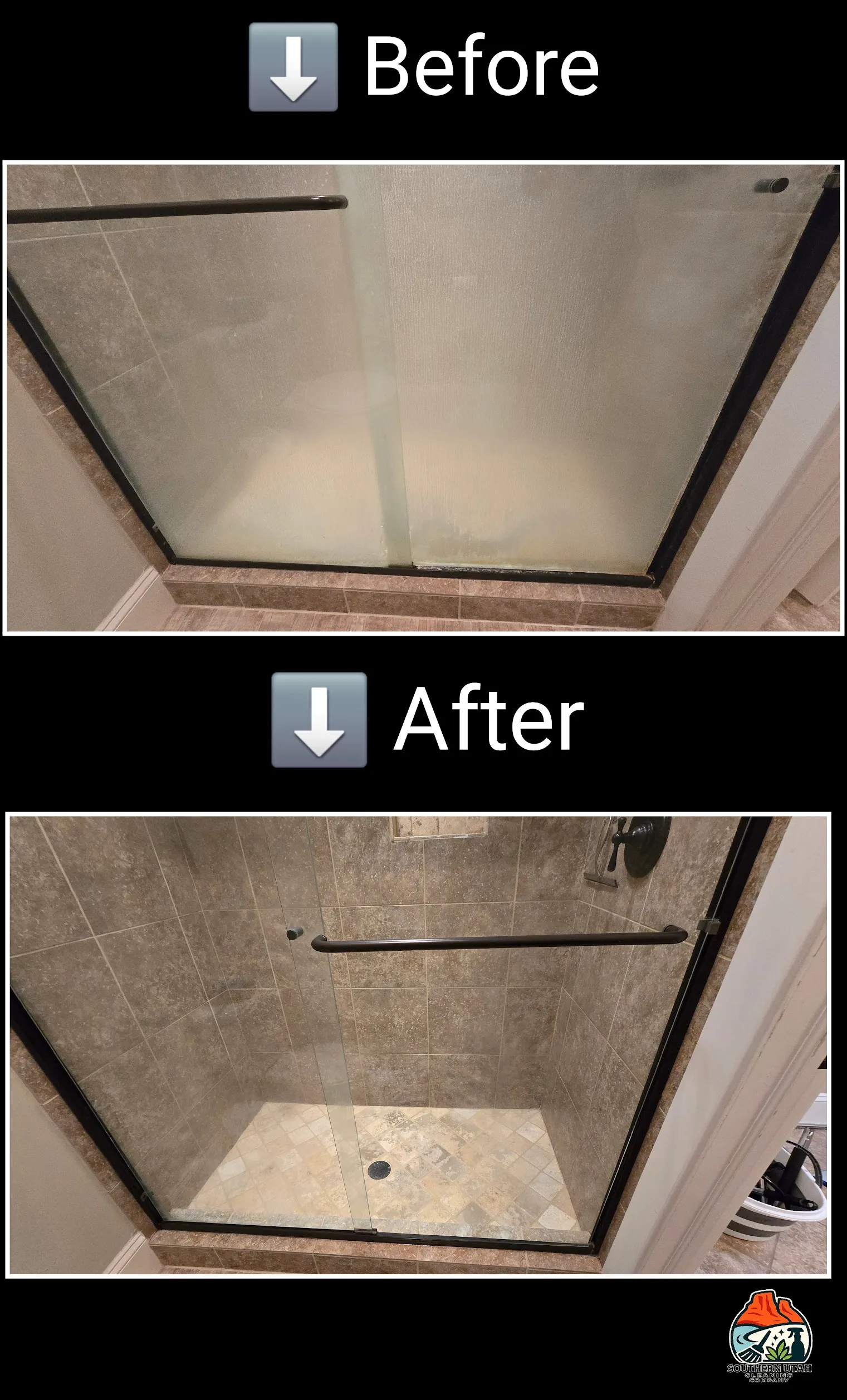 Second before and after angle of shower glass restoration in St. George Utah
