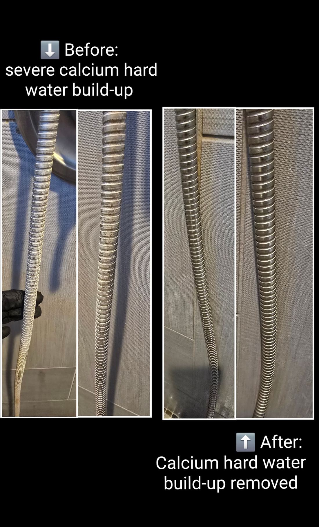 Before and after shower hose hard water removal in St. George Utah