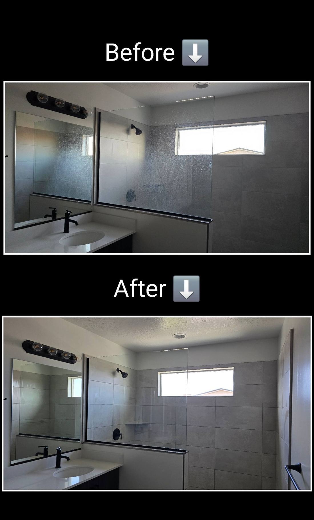 Before and after shower glass cleaning results in St. George Utah