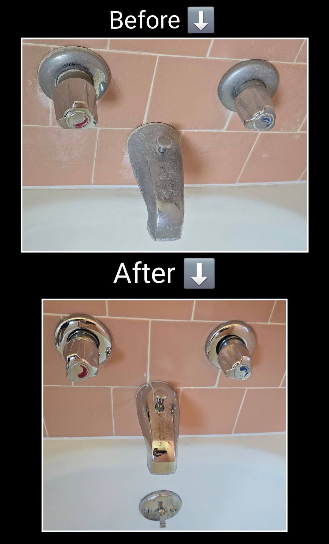 Before and after bathtub fixture restoration in St. George Utah