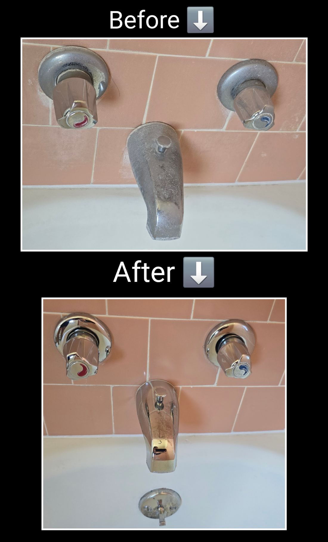 Before and after bathtub fixture hard water removal in St. George Utah