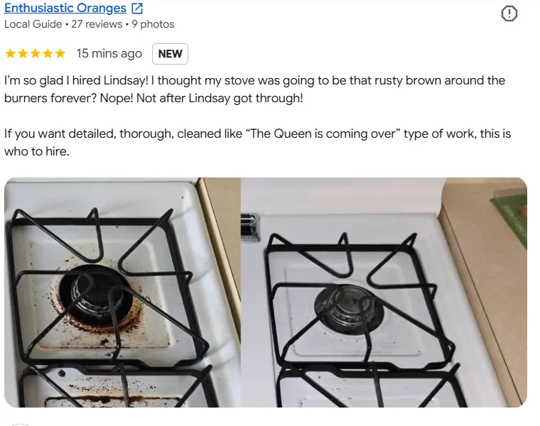 Kami’s five-star house cleaning review with stove cleaning before-and-after results in St. George, Utah