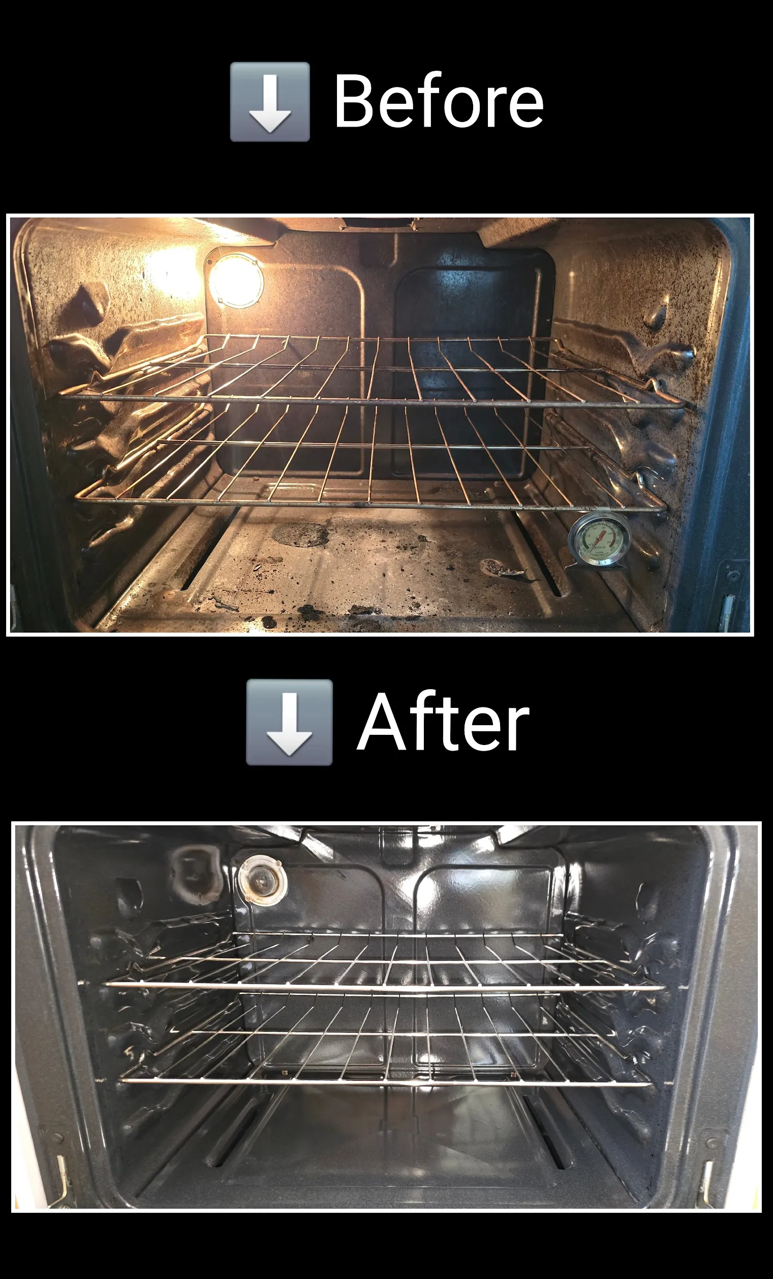 Before and after oven interior restoration cleaning in St. George Utah