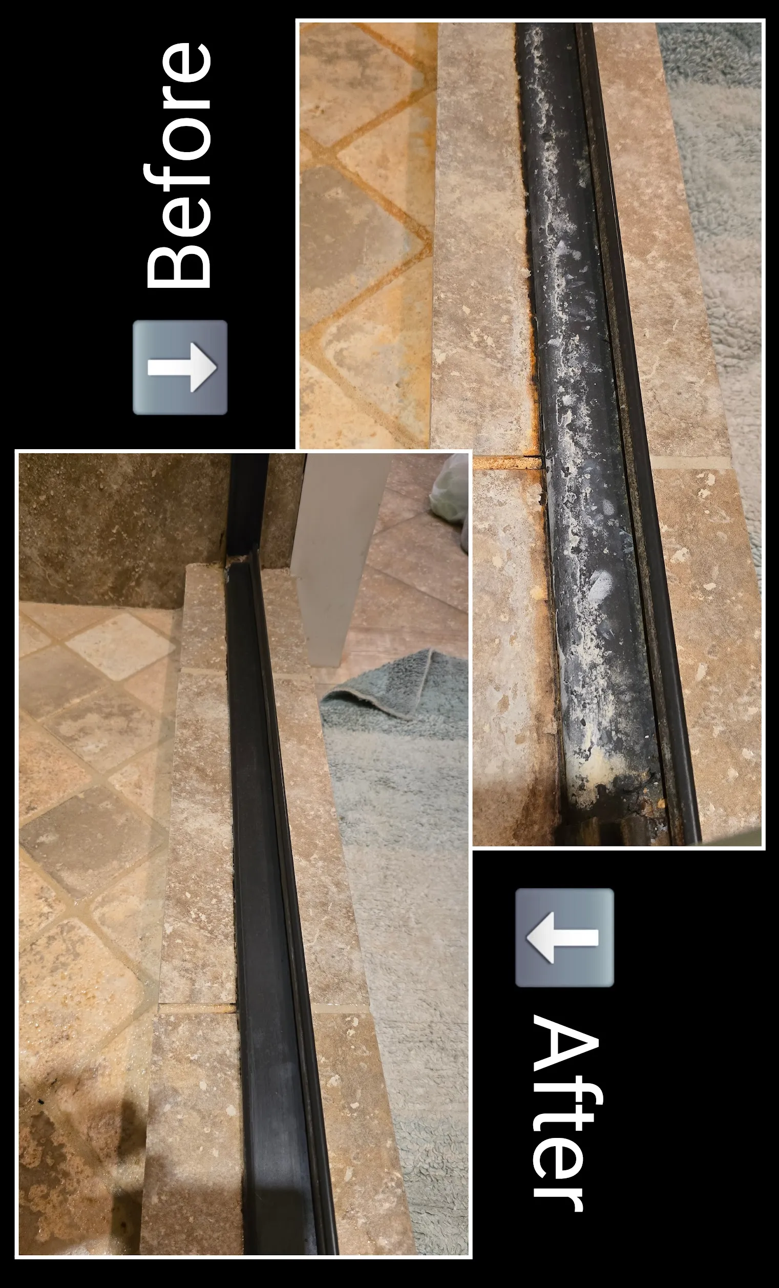 Before and after shower door track detail cleaning in St. George Utah