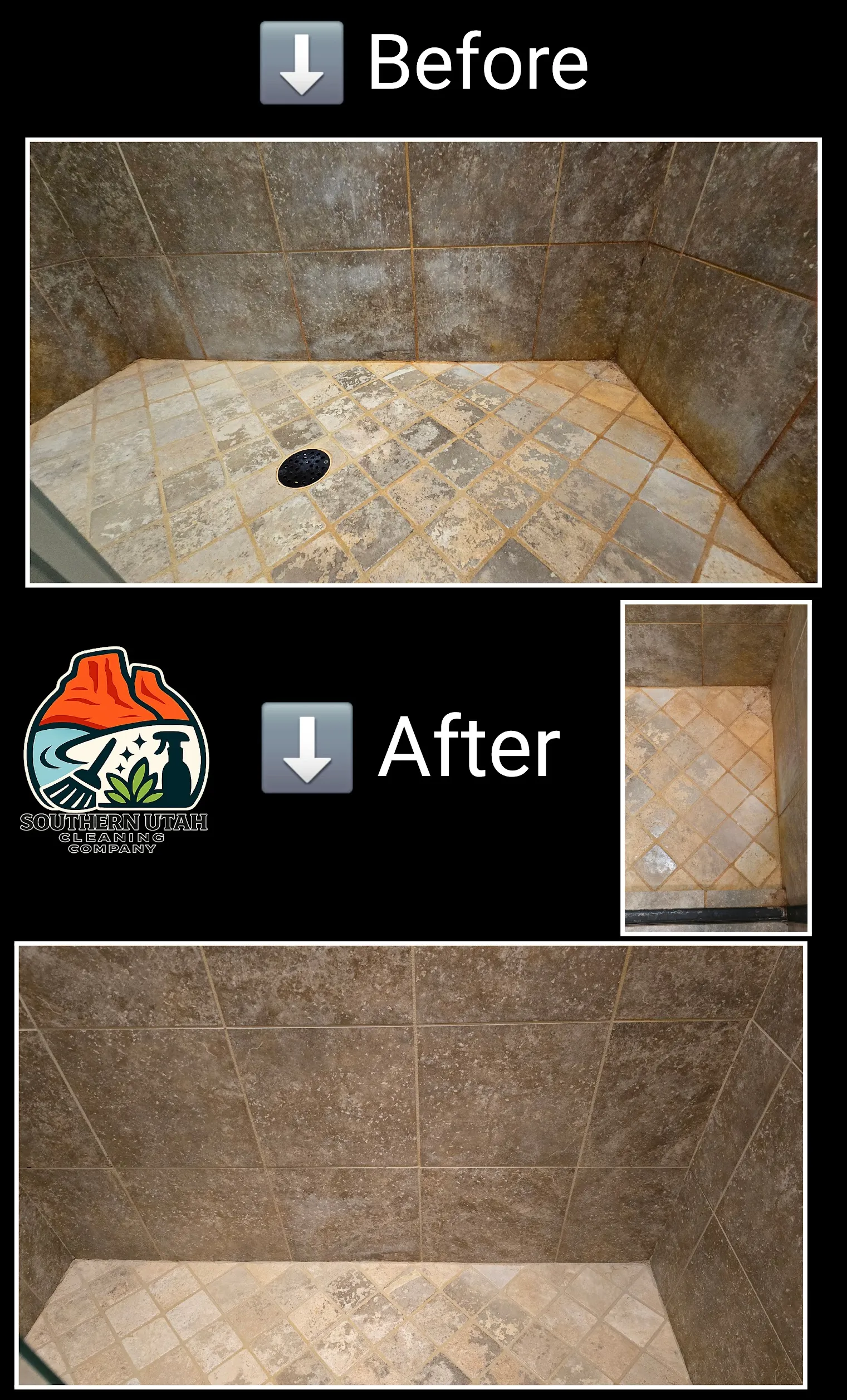 Before and after shower tile and floor restoration in St. George Utah