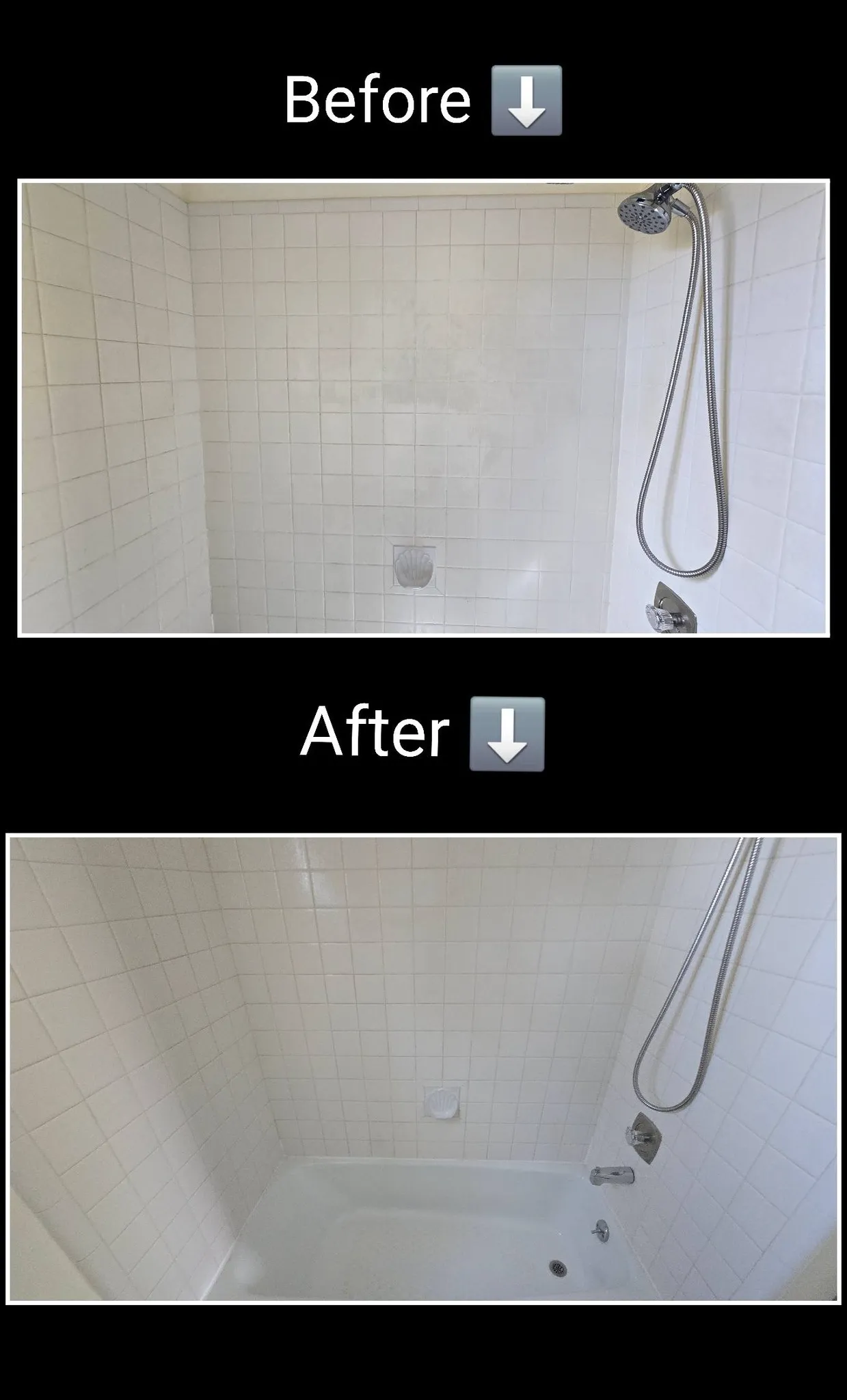 Before and after shower glass cleaning with water spots removed