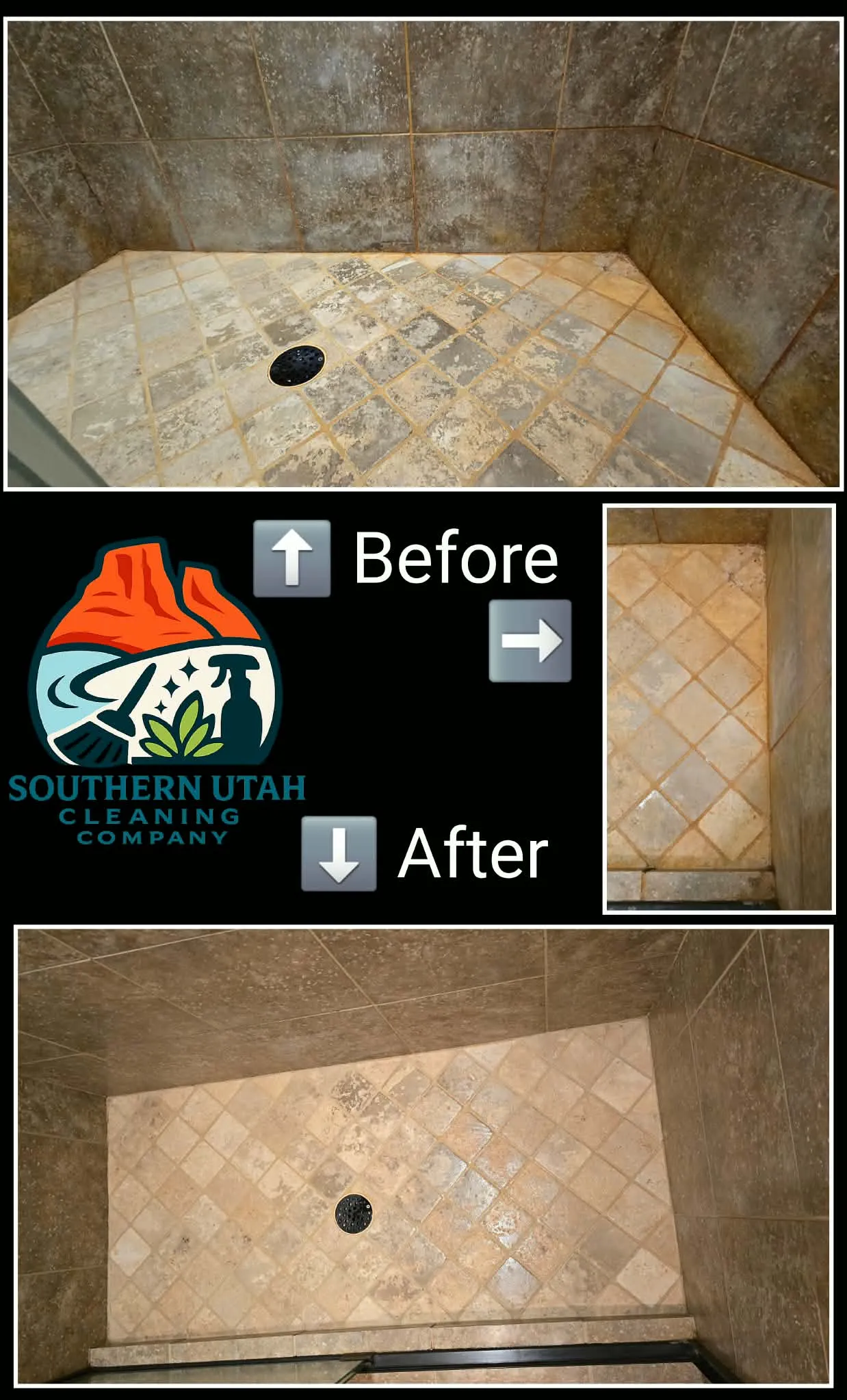 Heavy shower buildup before and after bathroom cleaning in St. George Utah