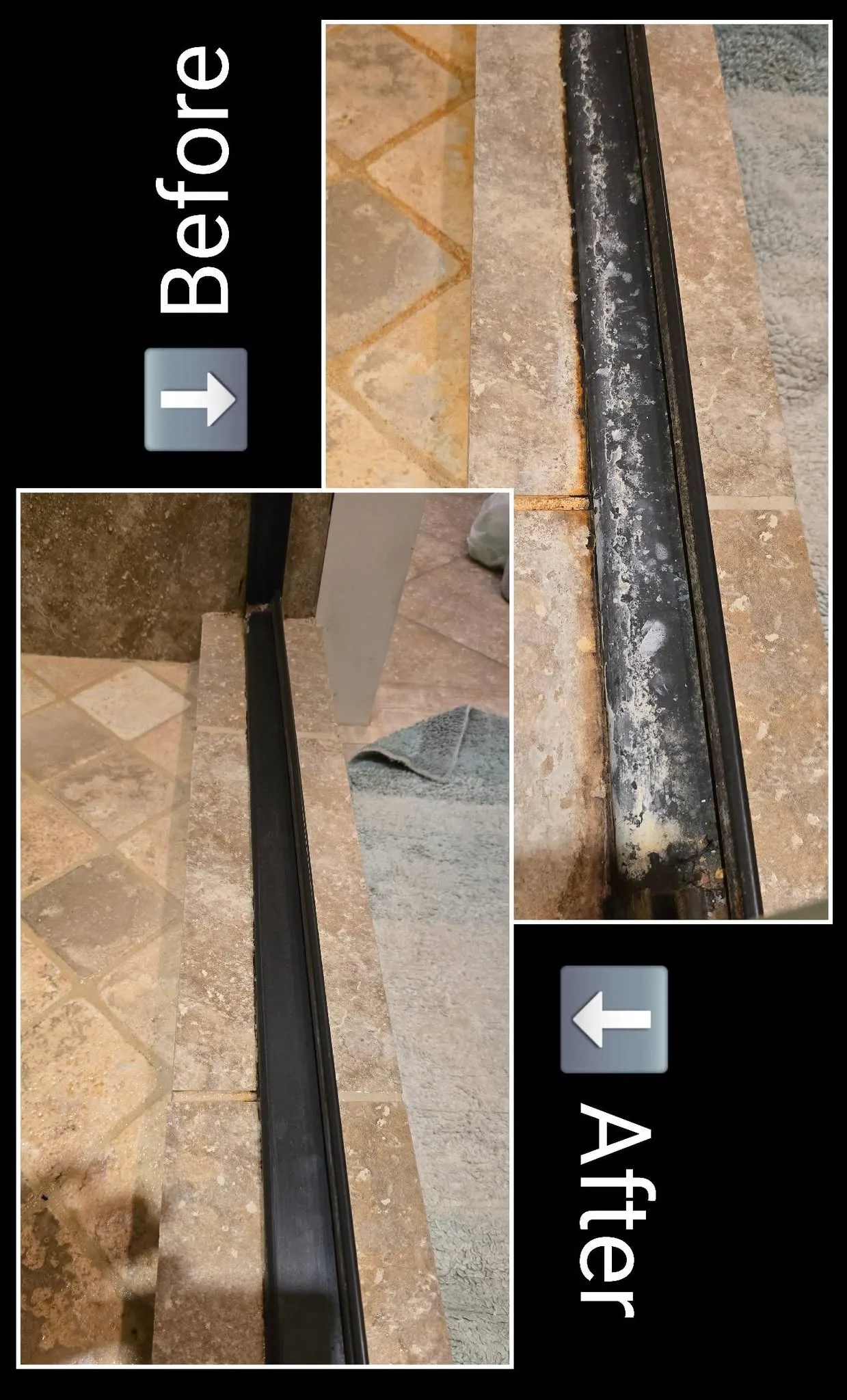 Shower track restoration detail clean before and after in St. George Utah
