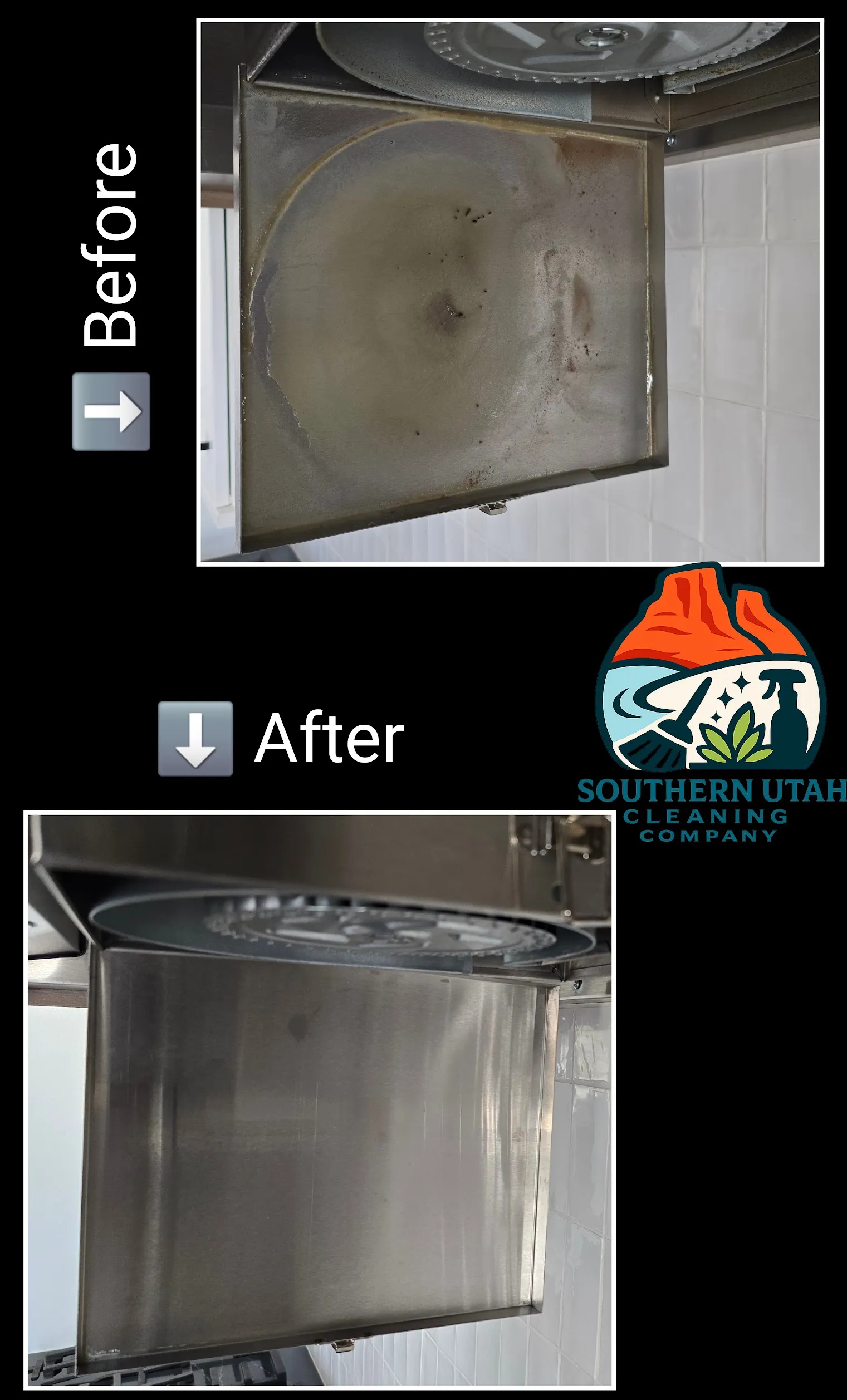 Stove exhaust fan before and after grease removal