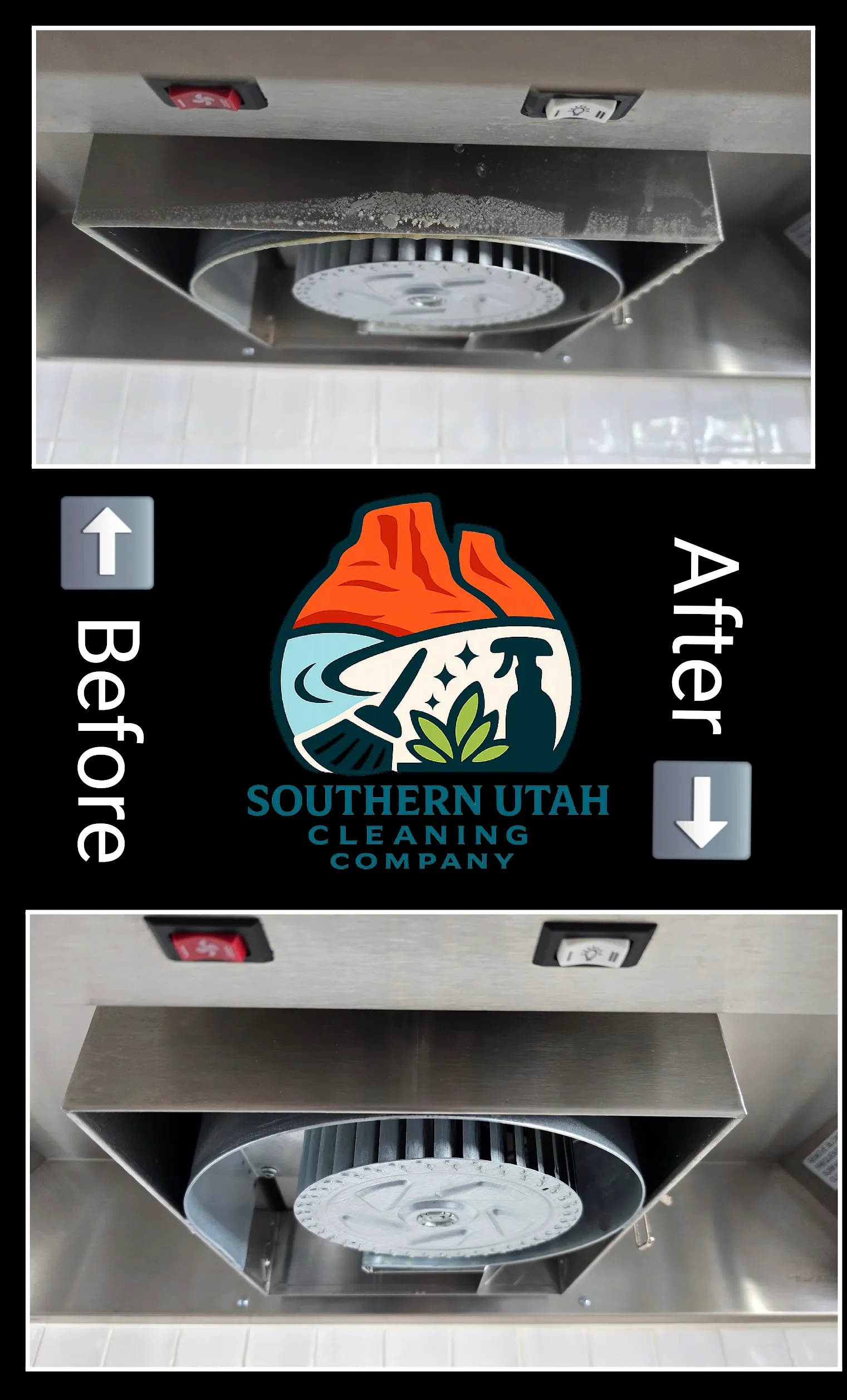Stove vent hood fan before and after kitchen deep cleaning