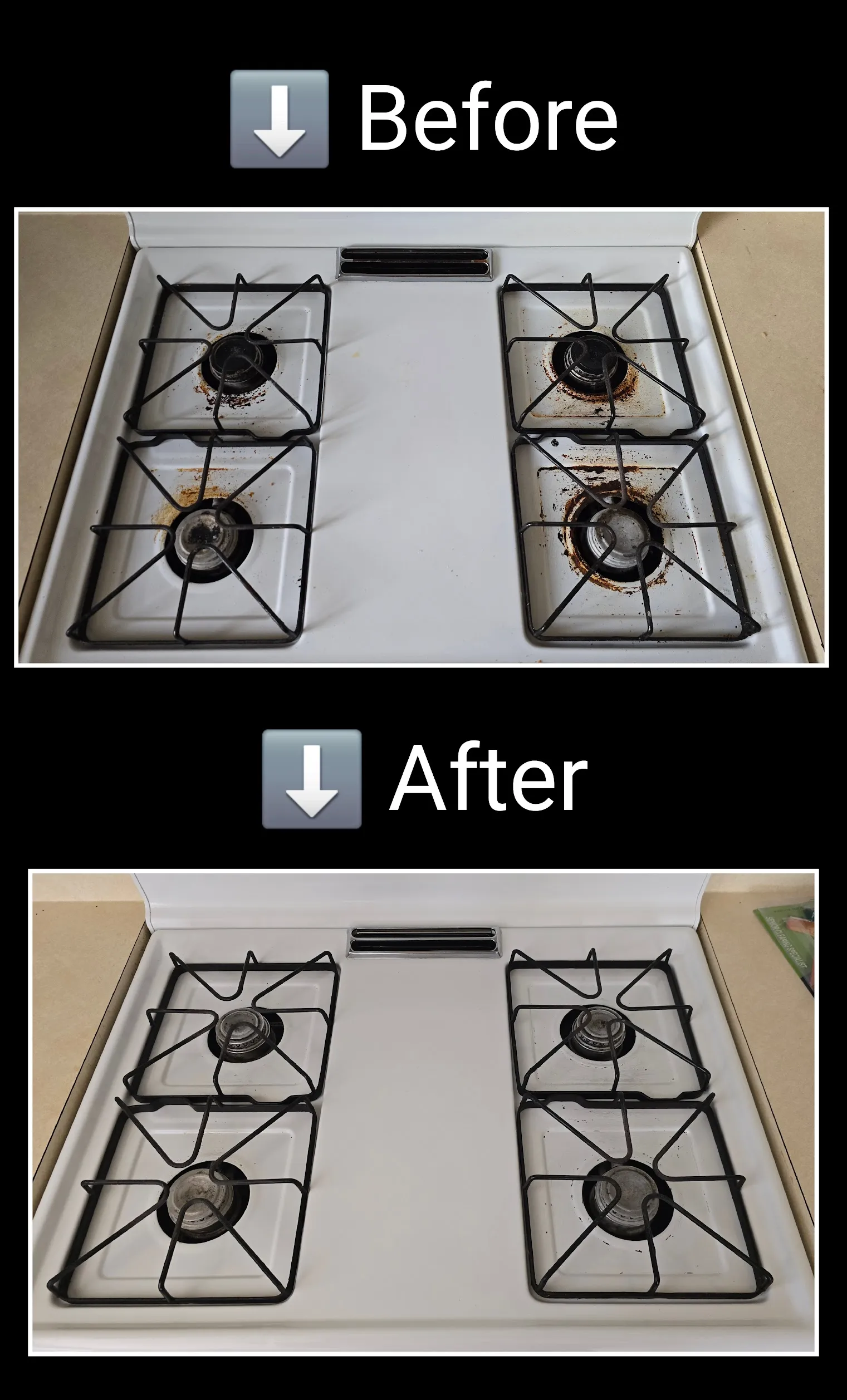 Before and after restoration-level stovetop cleaning in St. George Utah