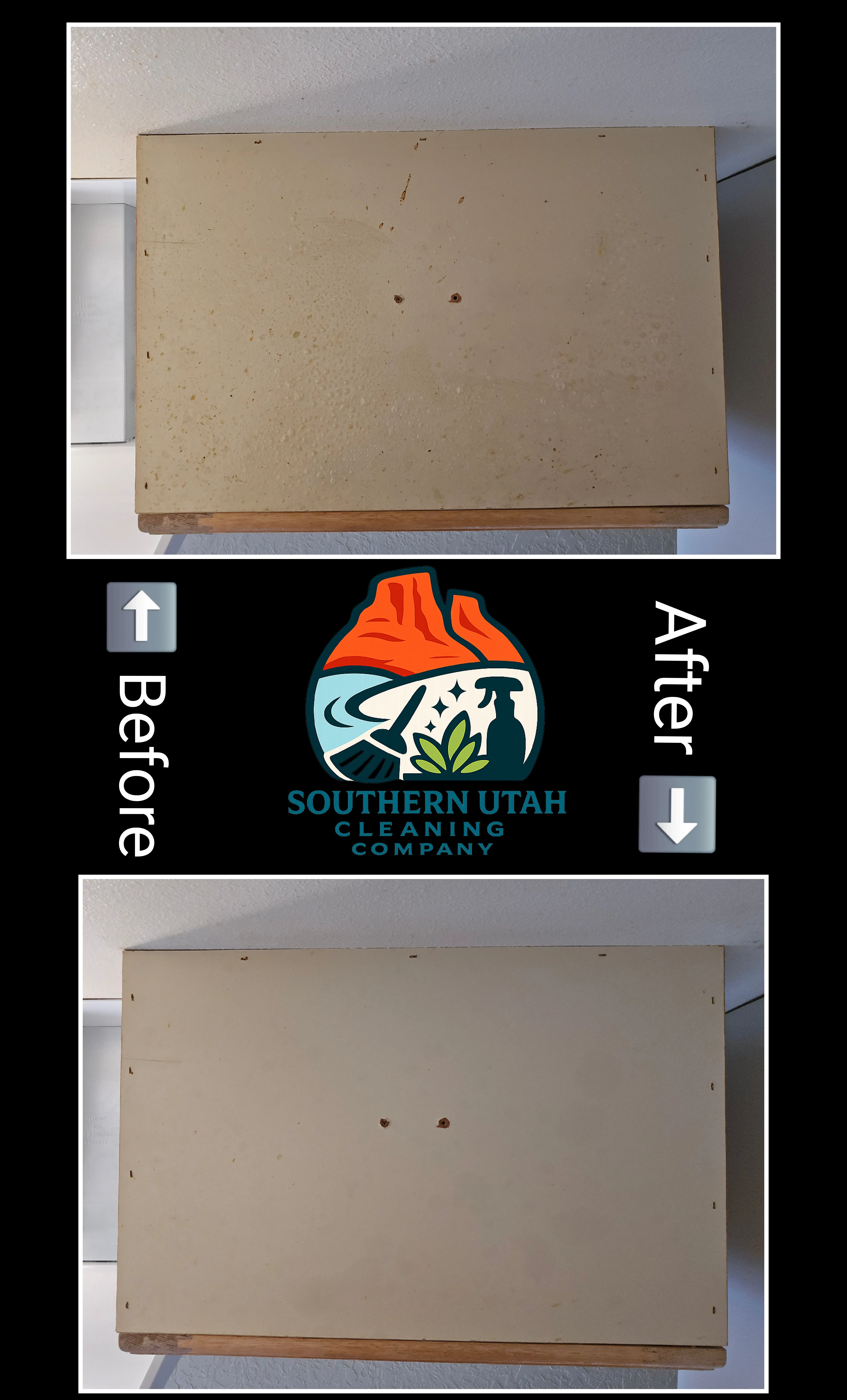 Under cabinet grease buildup before and after cleaning